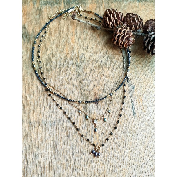 Hanka IN kaklo papuošalas "Choker" su juoda špinele ir perlais